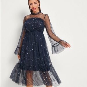 ❗️SALE❗️Ruffle Trim Star Mesh Overlay Dress